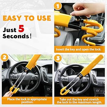 Car Anti Theft Car Lock Sevenwalls Twin Bar - Heavy Duty Anti-Theft Device - Universal Fit - Adjustable Length - High Visibility - Includes 2 Keys (Yellow Yellow Car Accessories Steering Wheel Lock