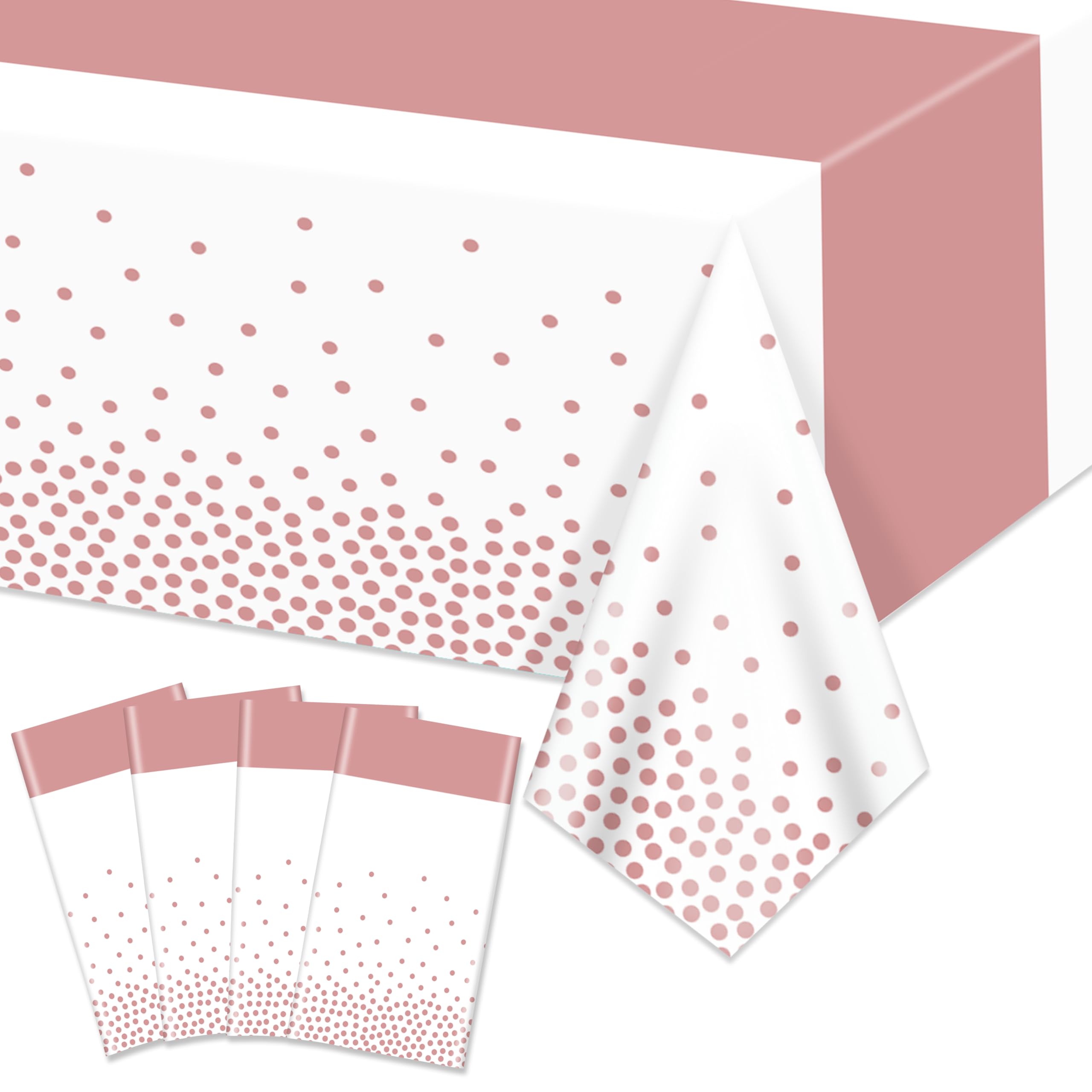 Hegbolke 4 Pack White and Rose Gold Tablecloths - 86.6"x51.2" Rectangular White and Rose Gold Table Cover for Weddings Birthdays First Communion Baby Showers Graduation