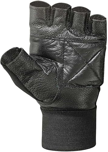 Miniatura 3 de MRX BOXING & FITNESS Guante de cuero para levantamiento de pesas con correa de muñeca larga para entrenamiento de gimnasio negro