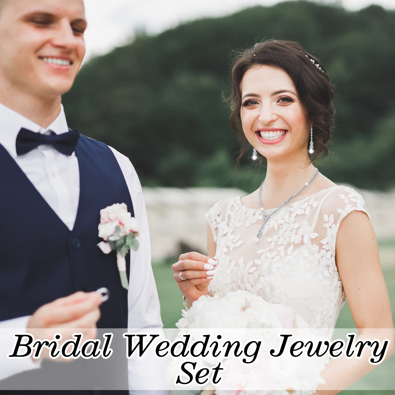 Set di 6 gioielli da damigella d'onore per matrimonio argento cristallo strass collana orecchini braccialetto per le donne gioielli da sposa
