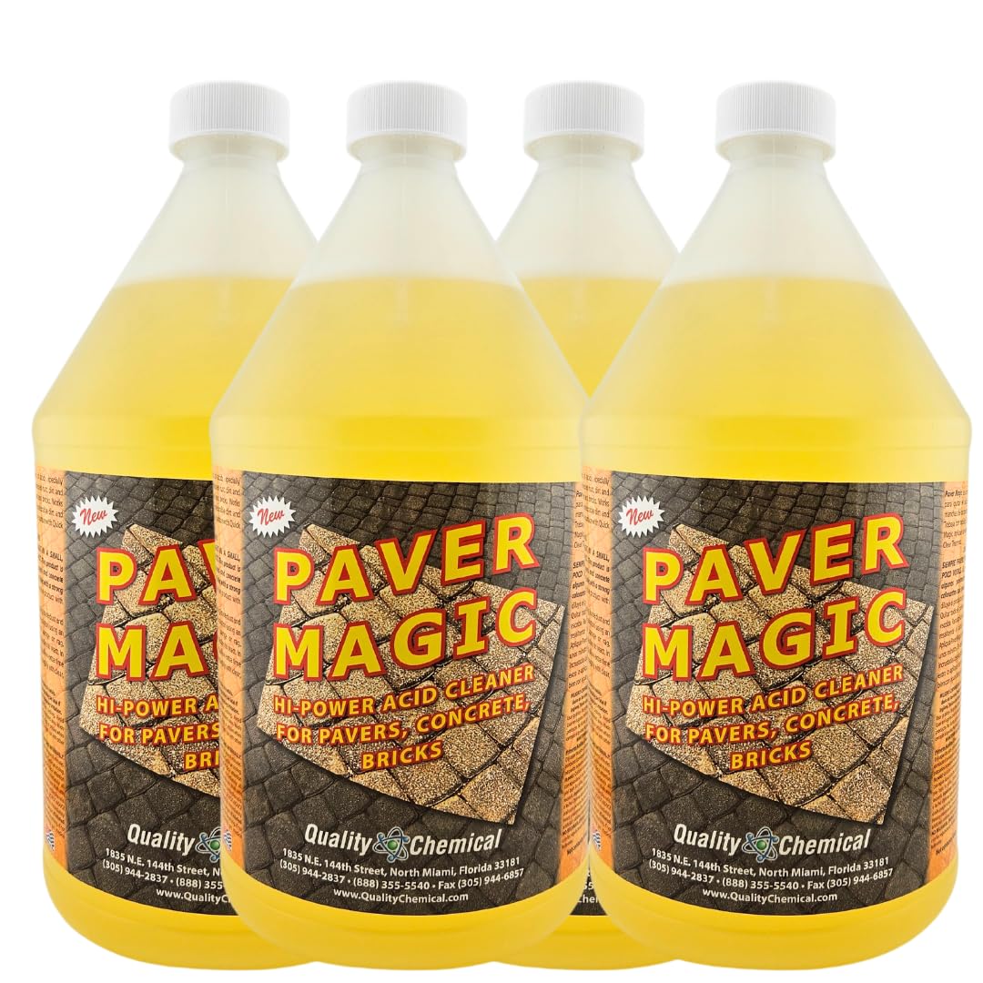 Quality Chemical Paver Magic - High Power Concrete, Brick and Paver Cleaner - Outdoor Stain Remover - 128 oz (Pack of 4)