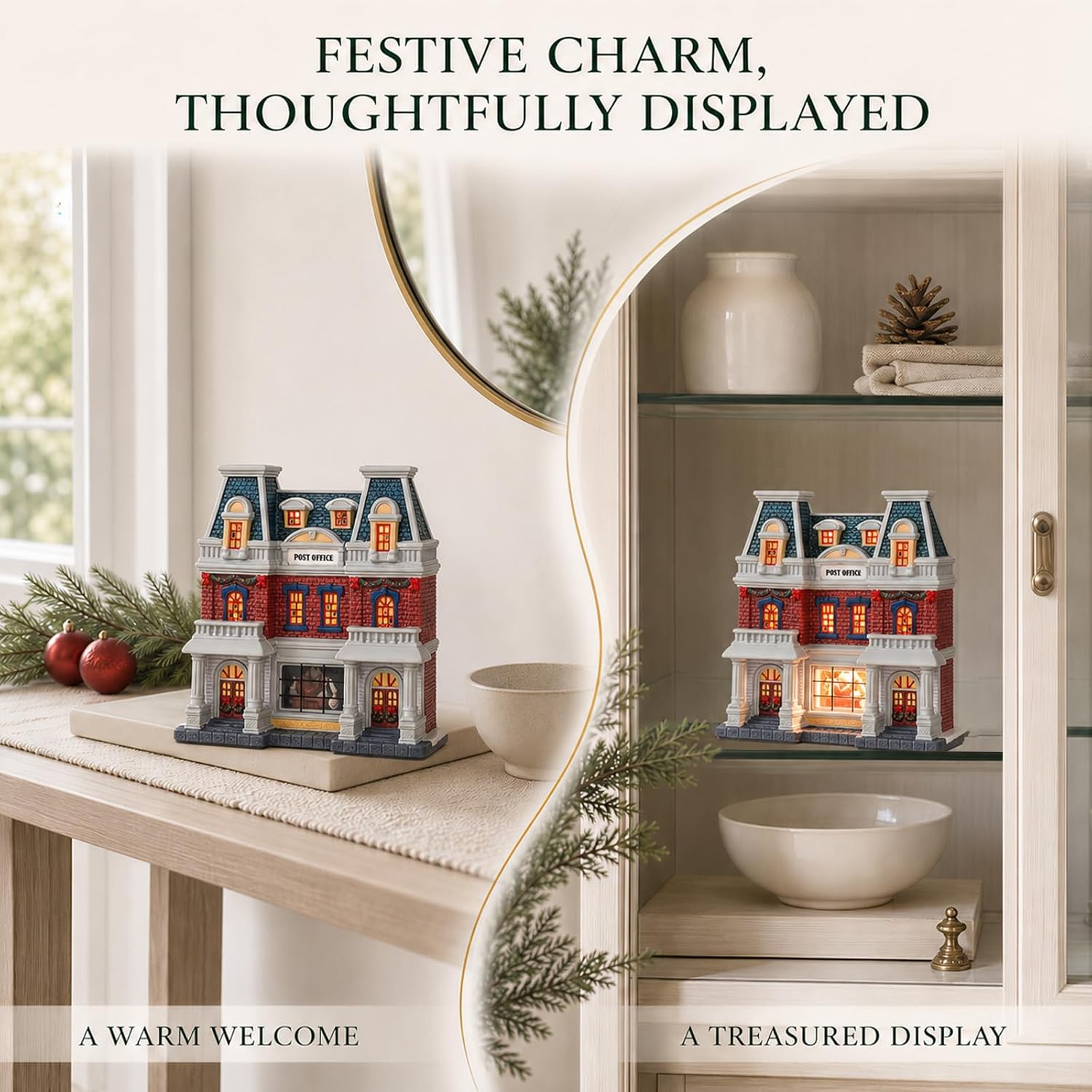 MUMTOP Christmas Village Post Office, Lighted Ceramic Christmas Village