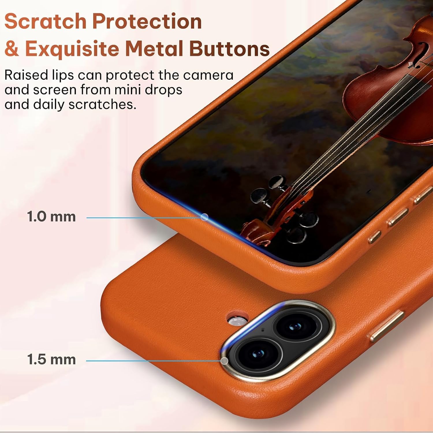 LOHASIC Compatible with MagSafe for iPhone 16 Leather Case, Classic Vegan PU Slim Fit Metal Buttons & Camera Lens Drop Protection Rugged Grip Magnetic Phone Case for iPhone 16 6.1inch 2024 - Tan Brown Pop p