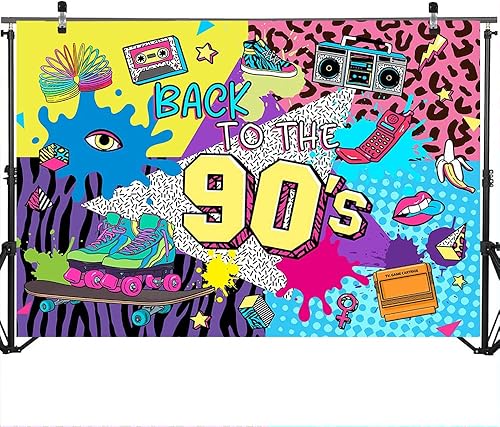Miniatura 3 de Mocsicka Regreso a los años 90 Backdro 90s Decoración de fiesta de cumpleaños temática de fondo de los 90's Hip Hop Decoración de fiesta de los 80