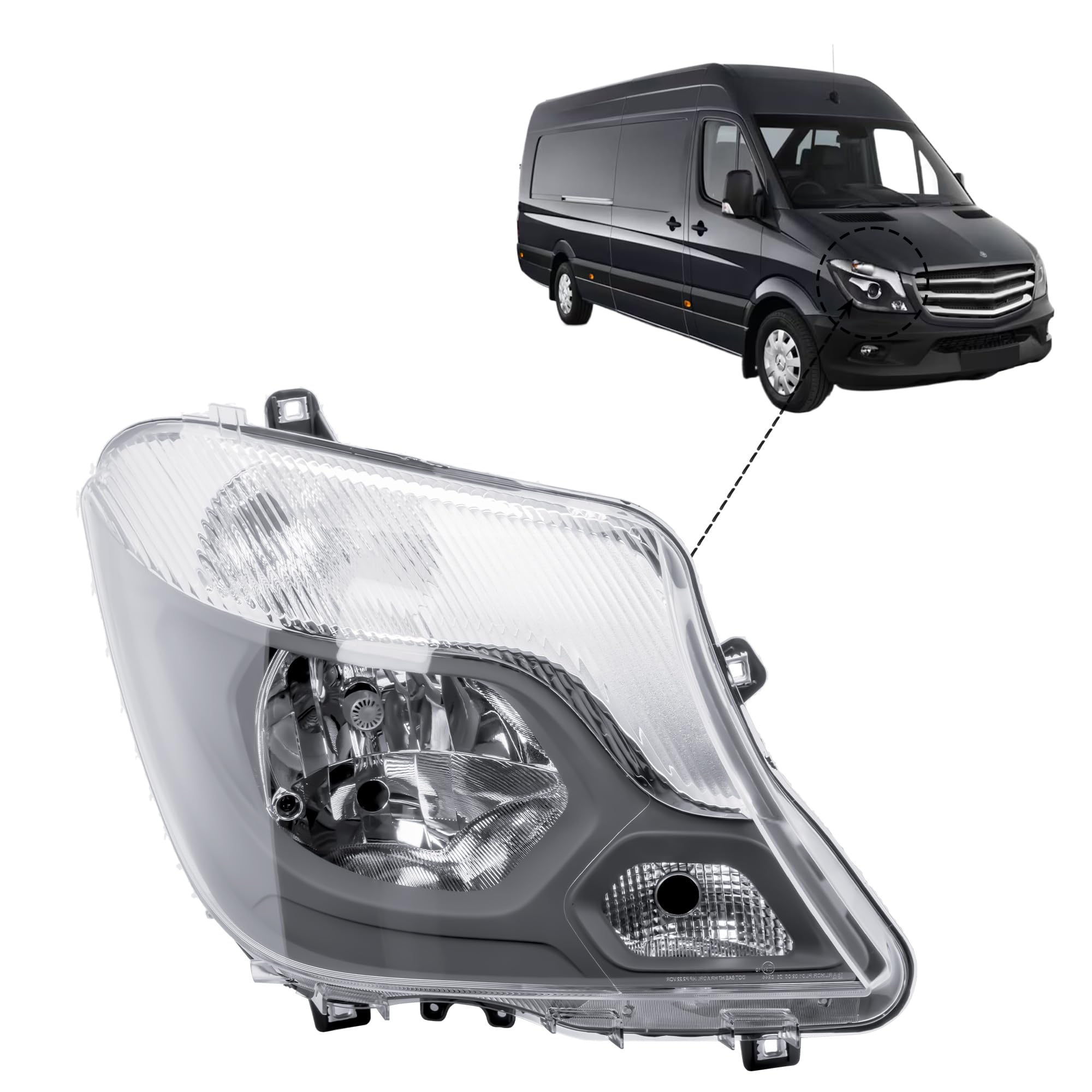 LONGLING Faro anteriore Faretto Anteriore Destro con Motore per Mercedes Sprinter W906 2014-2018
