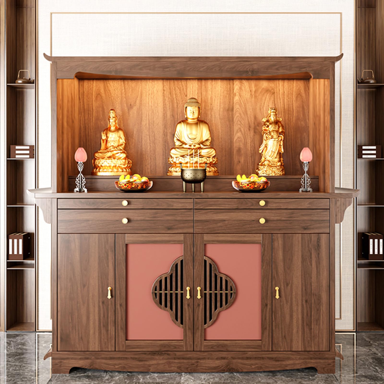 Buddhist Altar New Chinese Style Cabinet with Storage, Shrine Altar Table, Pedestal Offering Table, Meditation Buddha Niche Chinese Cabinet (172cm*48cm*188cm)