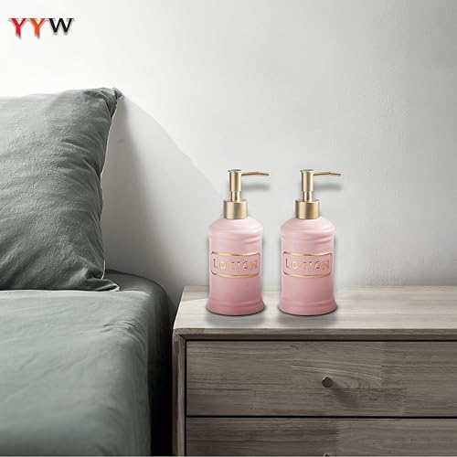 Miniatura 4 de YYW Dispensador de jabón, dispensador de jabón de manos de 11.5 onzas para baño, dispensador de jabón de manos de cerámica con loción de letras