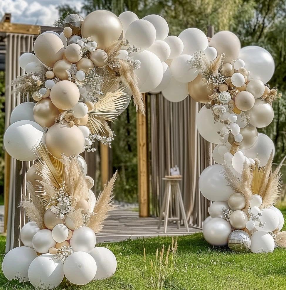 Image of White Balloon Arch Pearl White Balloons Gold Balloon Arch Kit Pearl Sand Balloons Different Size For Wedding Bridal Anniversary Engagement Prom Party Decorations