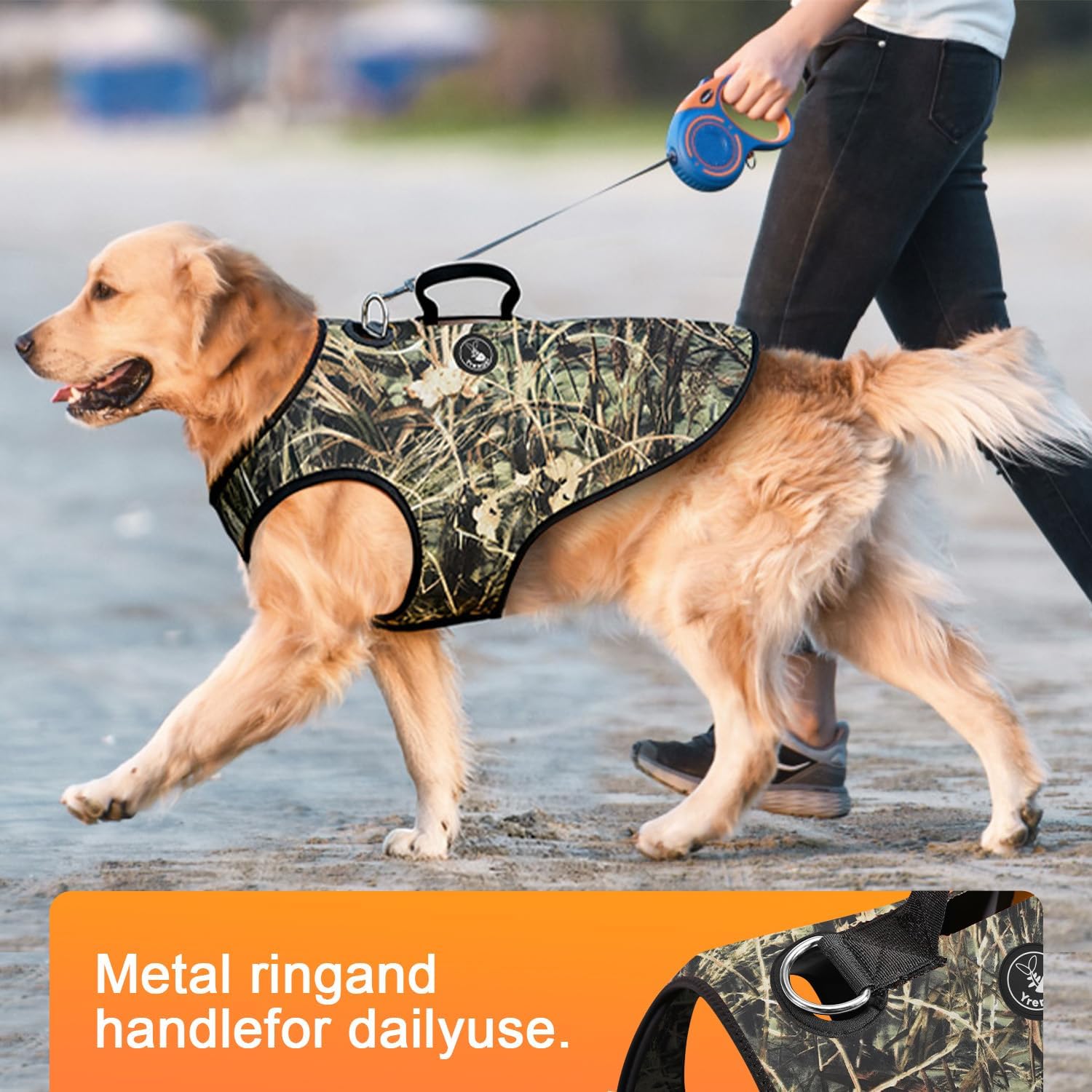 Dog Hunting Vest - Reversible Reflective Tactical Style(Camo/Orange), 4.5mm Neoprene Waterproof, Lightweight Reflective Gear for Small/Medium/Large Breeds (M)