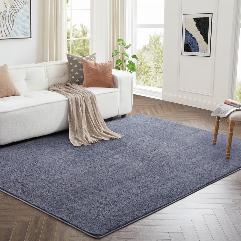 Imperial Rooms Cozy Rugs Living Room, 100% Polyester, Anti Slip Backing, Soft Fluffy Thick Low Pile 600 GSM, Large Bedside Rug for Bedroom, Non Shedding Carpet for Kids Nursery Room, Grey, 120x170 cm