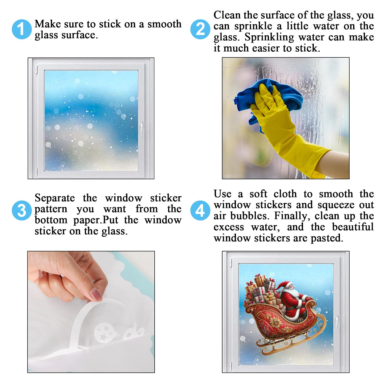 JarThenaAMCS Calcomanías de ventana de Navidad con diseño de renos de Papá Noel, calcomanías de vidrio de doble cara para decoración de fiestas en el hogar de Navidad, 6 hojas