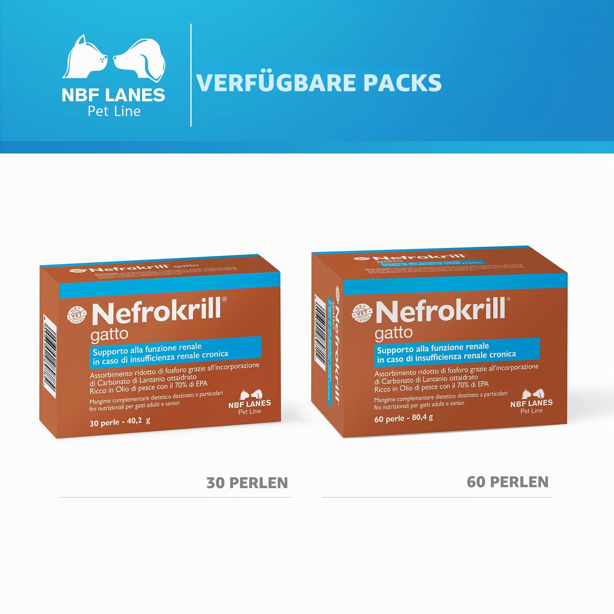 NBF Lanes | Nefrokrill Katze, Ergänzungsfuttermittel für Katzen, 60 Softgel-Perlen, Unterstützung der Nierenfunktion bei chronischer Niereninsuffizienz, für erwachsene und ältere Katzen