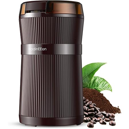 HadinEEon Electric Coffee Grinder, 200W Spice Grinder with Stainless Steel Blade & Bowl, One-Touch Control Coffee Bean Grinder for Nuts, Sugar, Grains, Clear Lid | Safety Switch | 50g | Brown