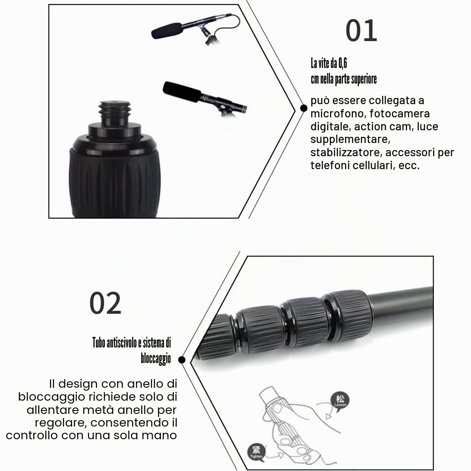 Asta per Microfono Palmare, Braccio per Microfono Estensibile a 4 Sezioni 5 con Impugnatura in Schiuma e Fili da 1/4 di Pollice, Supporto per Microfono Telescopico Regolabile per Microfoni con(5)