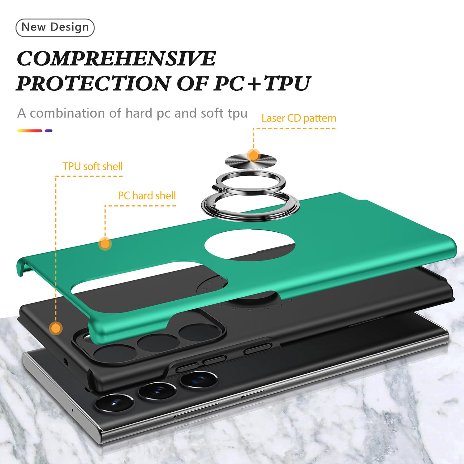 Funda para Galaxy S24 Ultra para Samsung S24 Ultra, de grado militar, a prueba de golpes, soporte de anillo integrado, soporte de coche, funda protectora resistente para Galaxy S24 Ultra (verde