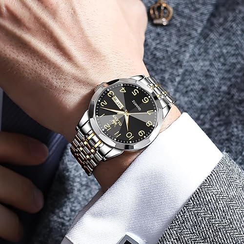 Miniatura 3 de OLEVS Reloj para hombre Simple Business Dress Analógico de acero inoxidable impermeable luminoso con fecha fácil de leer Reloj de pulsera para hombre