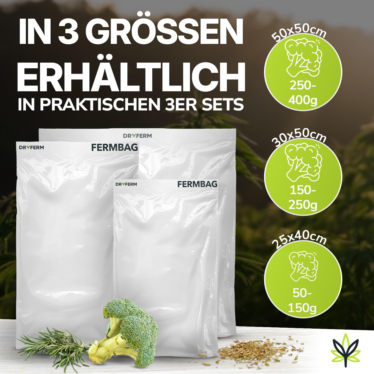 DryFerm Starter Sets 30x50cm Trocknungsbeutel mit Clips – Wählbar 3er/9er/15er – Premium Dry Bags für Kräuter & Pflanzen – Geruchsdicht, Schimmelschutz & Aroma-Booster – Wiederverwendbar