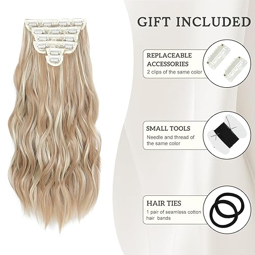Miniatura 12 de Synthetic Clip in Hair Extensions, 6PCS Natural &Soft Hair& Blends Well Lonng Wavy Hairpieces(20inch,6pcs, Black with Brown Highlights)