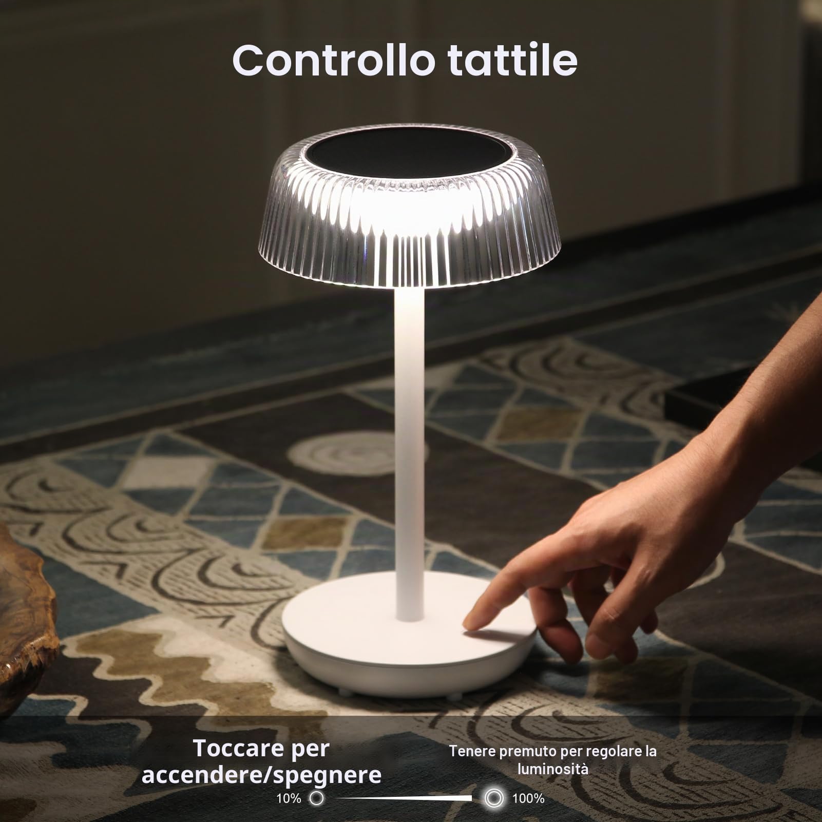 DAWALIGHT Lampade da Tavolo per Esterno a Batteria, IP54 Impermeabile Lampada da Tavolo Solare LED 3000K Luce Bianca Calda, Lampada da Comodino Dimmerabile Senza Cavo per Giardino, Campeggio, Camera