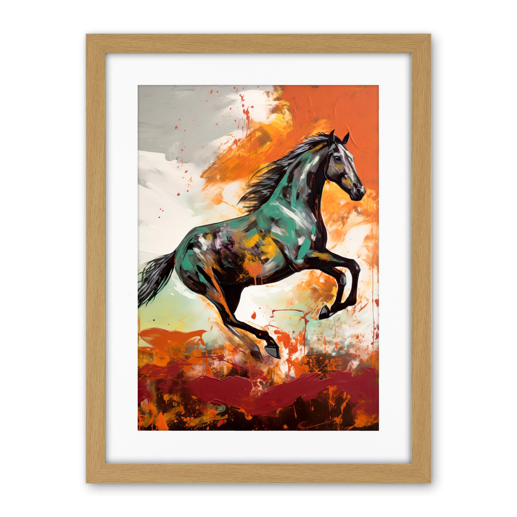 Artery8 Wild Horse Galloping Across a Barren Landscape Artwork Framed Wall Art Print 18X24 Inch