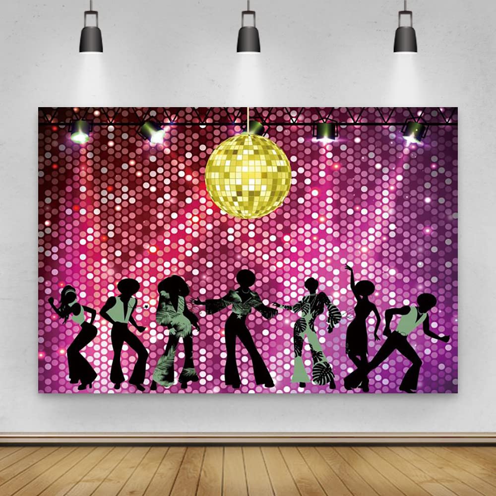 Renaiss 15x10ft Disco Party Backdrop Shining Neon Night 70s 80s 90s Disco Fever Dancers Photography Background Ballroom Music Party Decorations Supplies Photo Booth Props