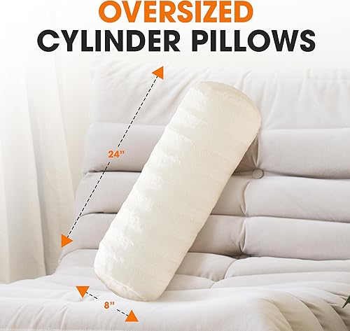 Miniatura 10 de Cheer Collection Almohadas cilíndricas de piel sintética, almohadas decorativas para cama, almohadas decorativas para sofá, lavables a máquina, 8 x