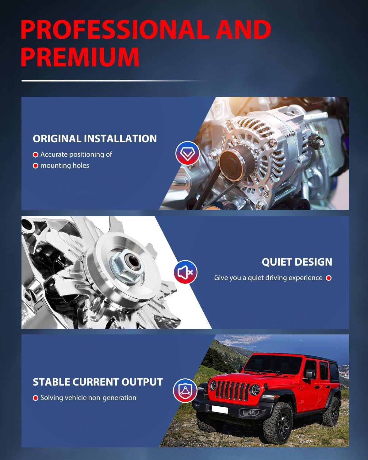 cciyu Alternators Self Exciting Alternator Fit for Chrome BBC SBC For Chevy GM Alternator 3 Wire Street ROD-HIGH Output ADR0335-C