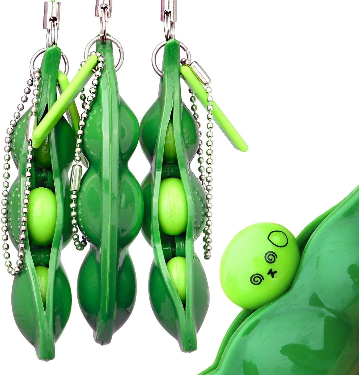 Squeeze Beans Keychain 3Pack Toys Squishy Pea Pod Stress Toy for Kids Reduce Anxiety and Stress Keyring Phone Chain Pendants