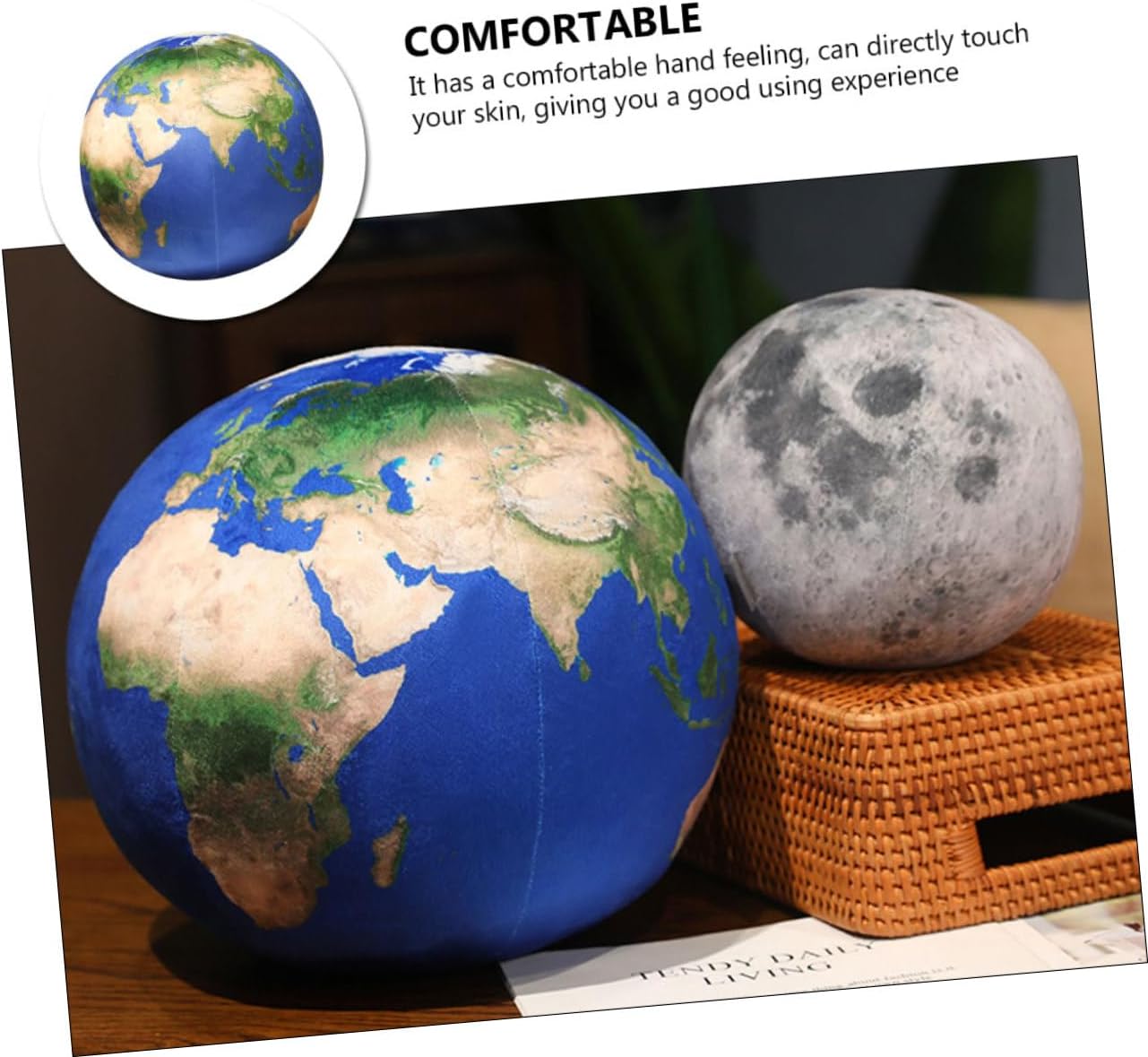 VICASKY Charming Plush Earth Pattern Throw Pillow Soft Stuffed Sphere Cushion for Home Decor Couch Bed Sofa Easy to Clean and Maintain
