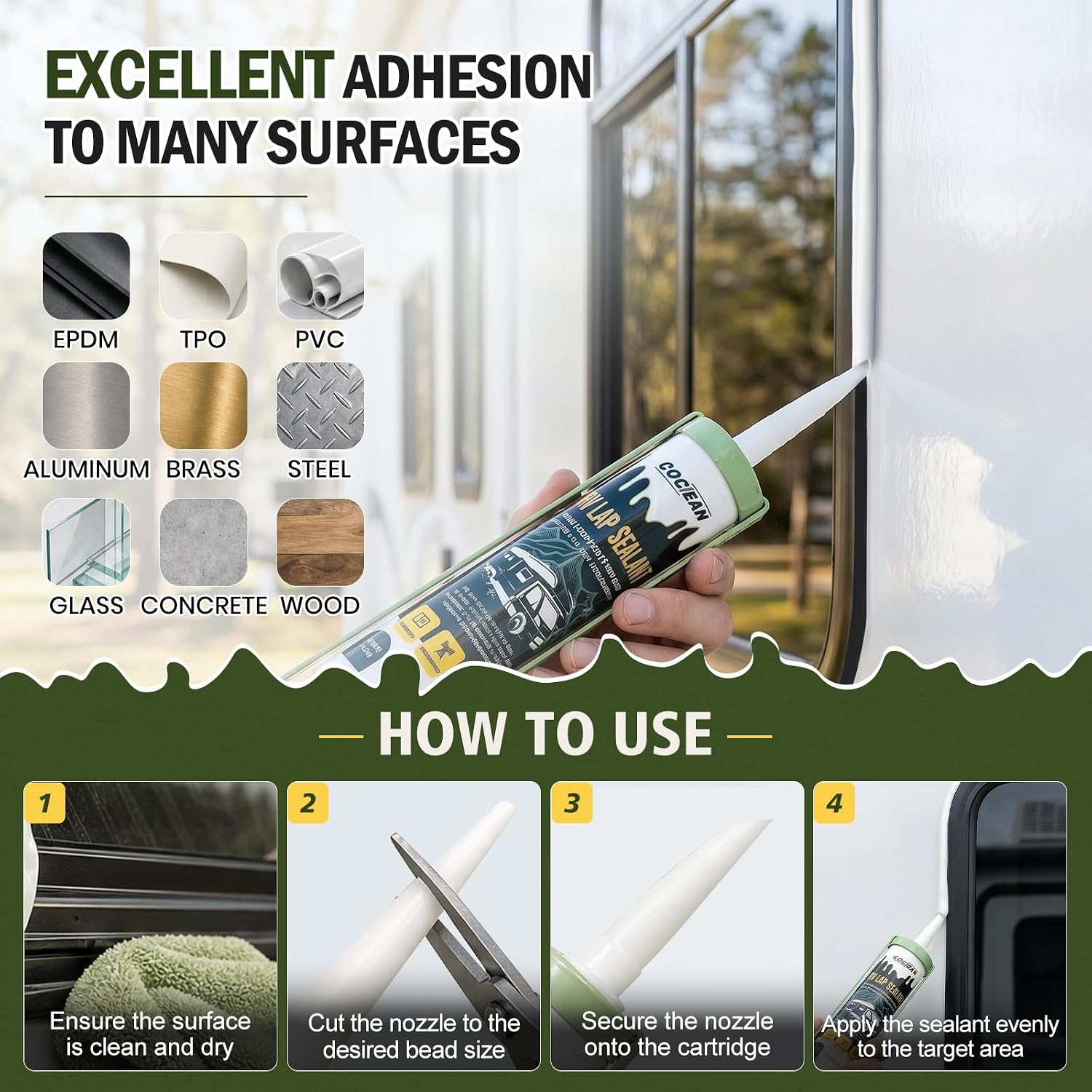 Non-Leveling RV Roof Sealant 2 Pack, Lap Sealant for RV Roofs, Non-Sag RV Roof Sealant, Waterproof White RV Sealant, Camper Roof Sealant for Vertical Surface Leak Repair