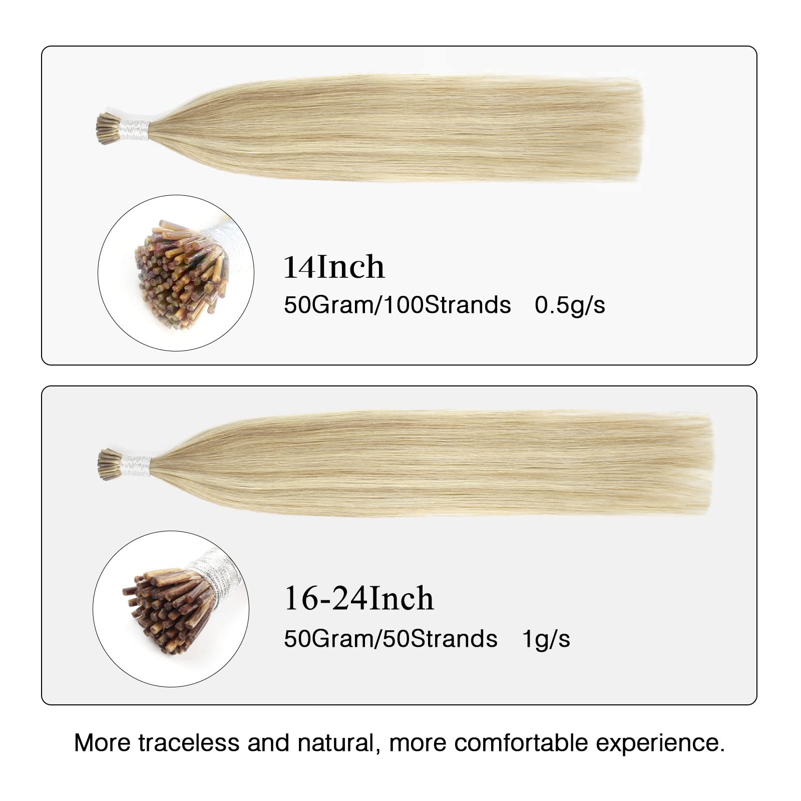 ABH AmazingBeauty Hair Itip Hair Extensions Human Hair 14 Inch I Tip Extensions Dirty Blonde Highlights With Bleach Blonde Fusion Real Human Hair Extensions 100strands 50G Pre Bonded Hair Extensions - Image 4