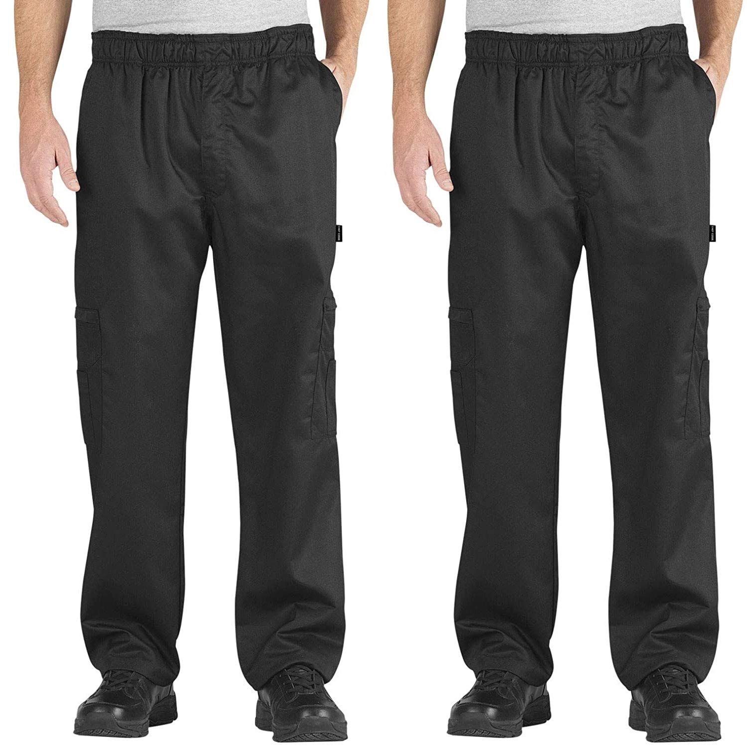 Chef Code 2-Pack Chef Cargo Pants with Wide Elastic Waist and Drawstring, Zipper Fly (Black, 5X)