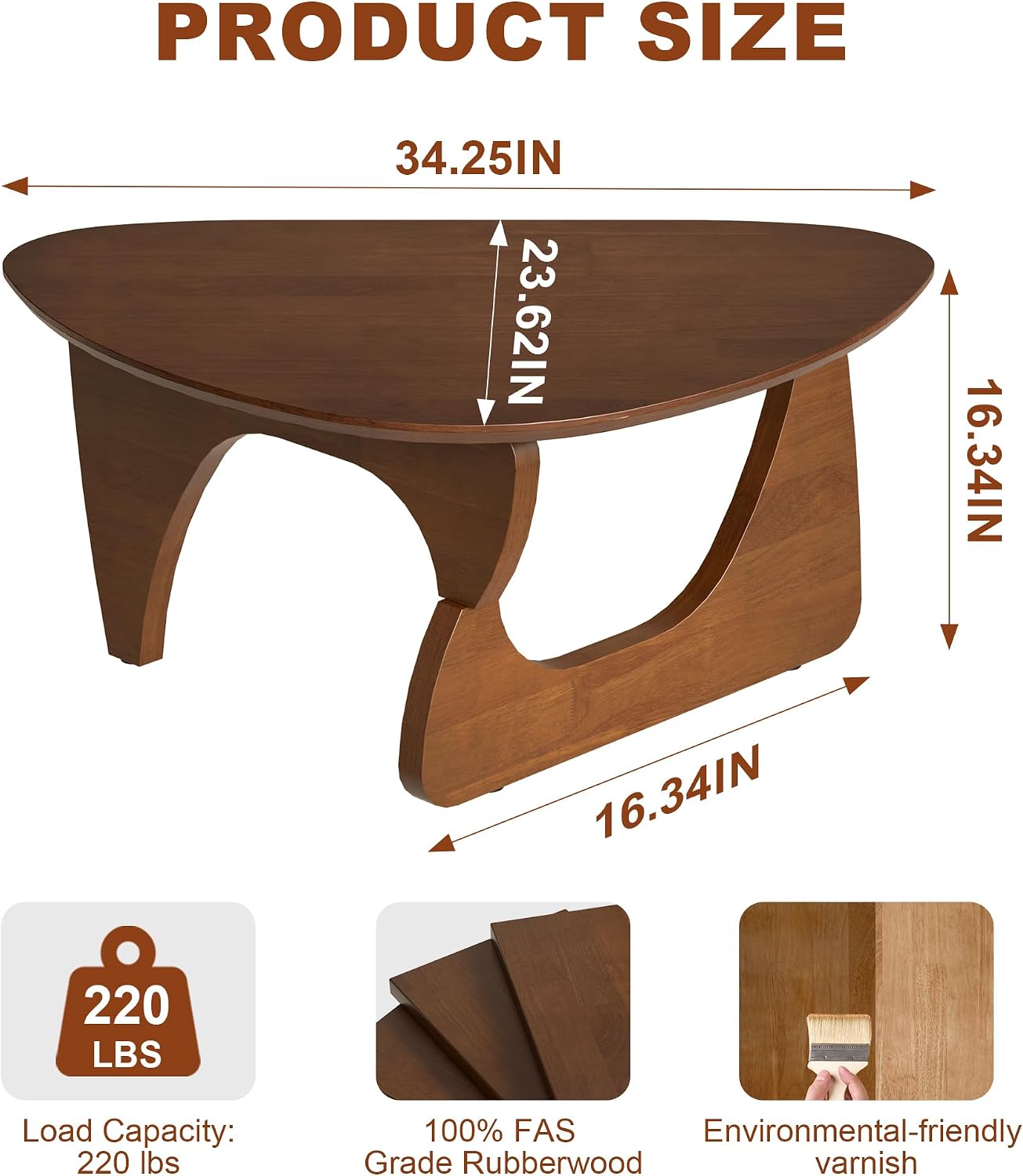 100% Solid Wood Triangle Coffee Table - Mid Century Modern Coffee Table for Living Room, Modern Tea Table for Home, 34.3x23.6x16.5