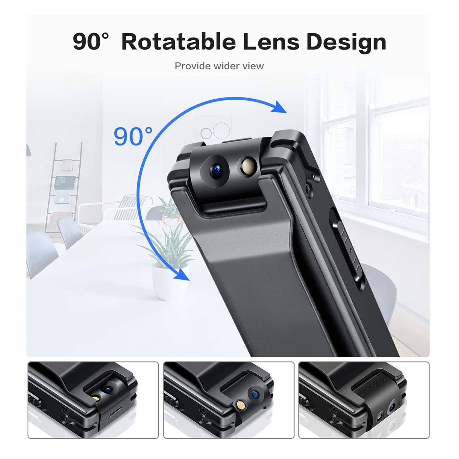 Action Cam, Mini videocamera Digitale Magnetica Torcia HD Micro Body Cam Webcam Motion Detection Snapshot Registrazione in Loop Videocamere,All'aperto, Sport, Video(Without TF Card)