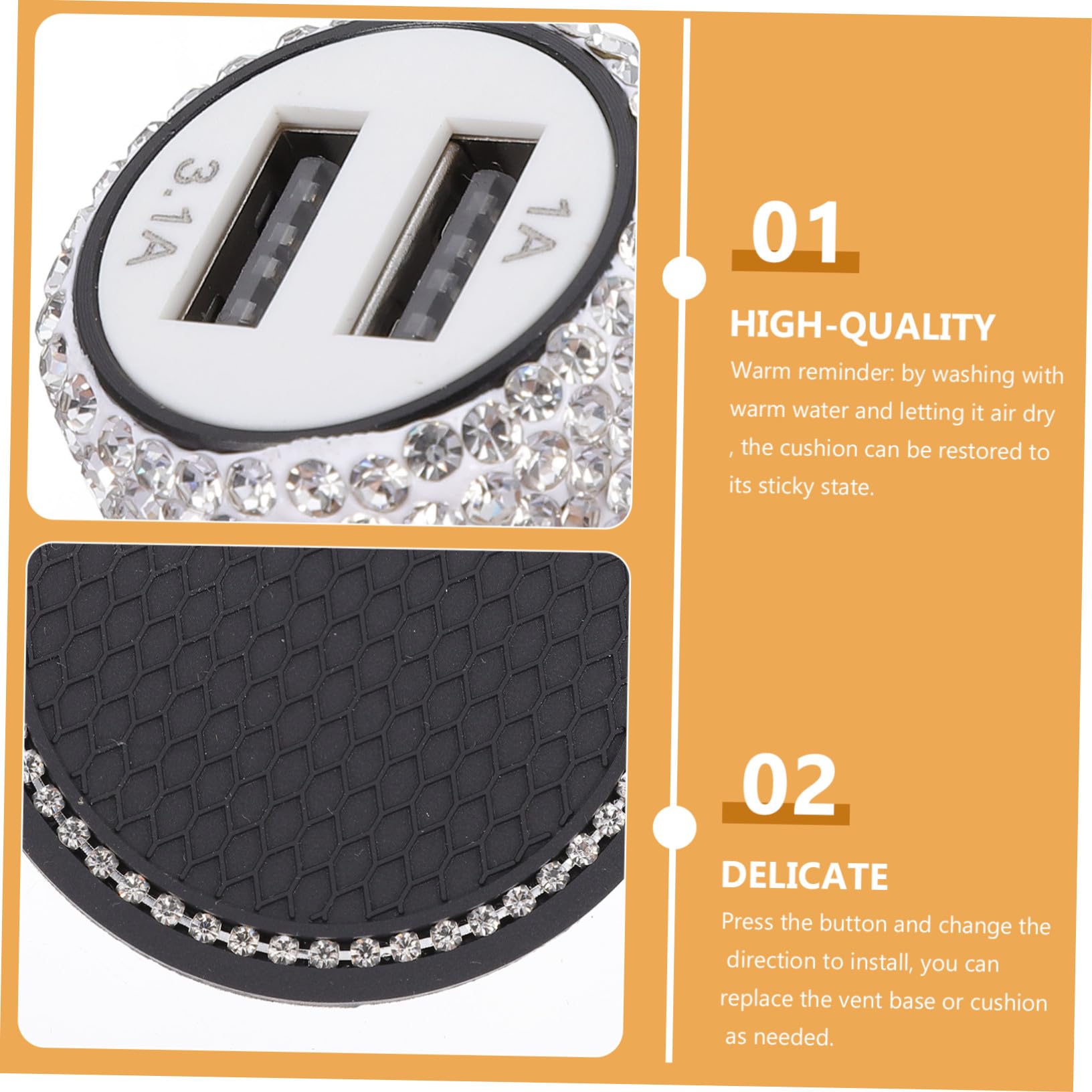 Hemobllo Accesorios Coche con Anillo Encendido y Soporte Móvil Brillante con Tapones Válvula y Gancho Coche Inoxidable Práctico y Elegante para Salpicadero Rejilla y Parabrisas