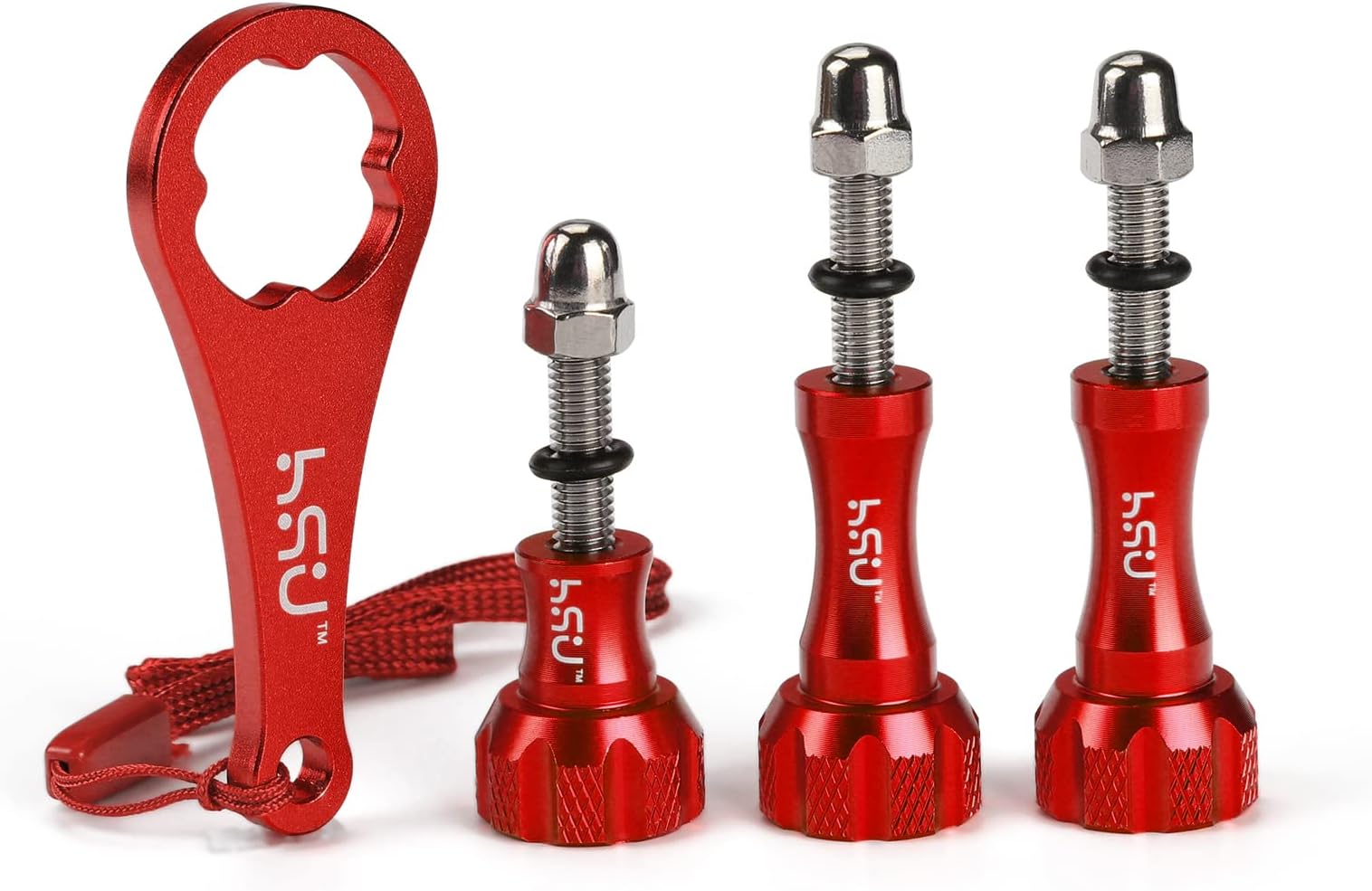 Aluminum Thumbscrew Set + Wrench for Gopro Hero 13, 12, 11, 10, 9, 8, 7, 6, 5, 4, 3, AKASO Campark and Other Action Cameras (3pcs, Red)
