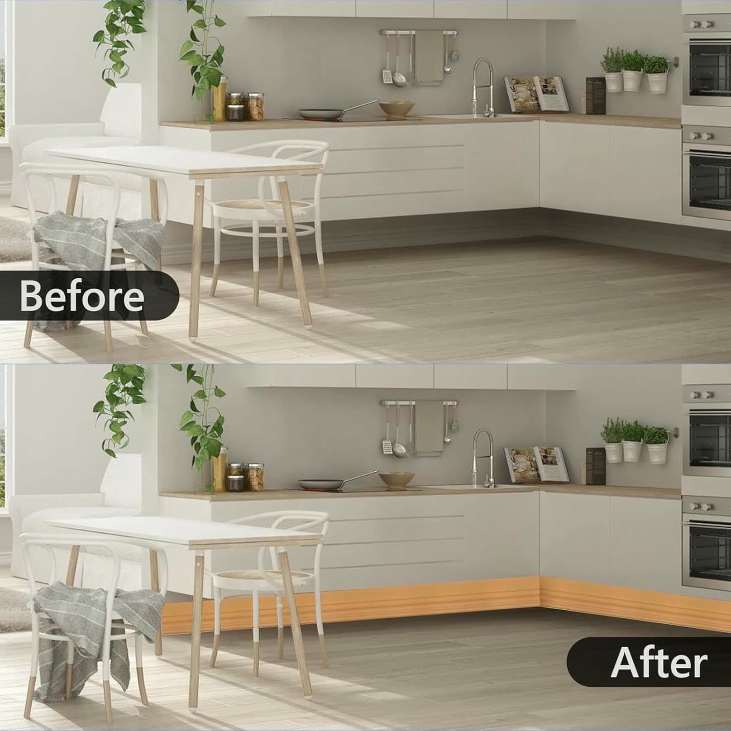 Flexible Baseboards Molding Trim, Flexible Baseboard Trim, 4 Inch x 16.4 Feet Self-Adhesive Vinyl Wall Base Cove, Peel and Stick Rubber Moulding~/