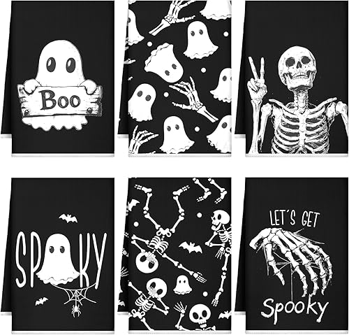 Miniatura 17 de Bencailor 6 toallas de cocina con diseño de calavera, diseño de esqueleto, gótico, espeluznante, calavera, para baño, cocina, decoración gótica de