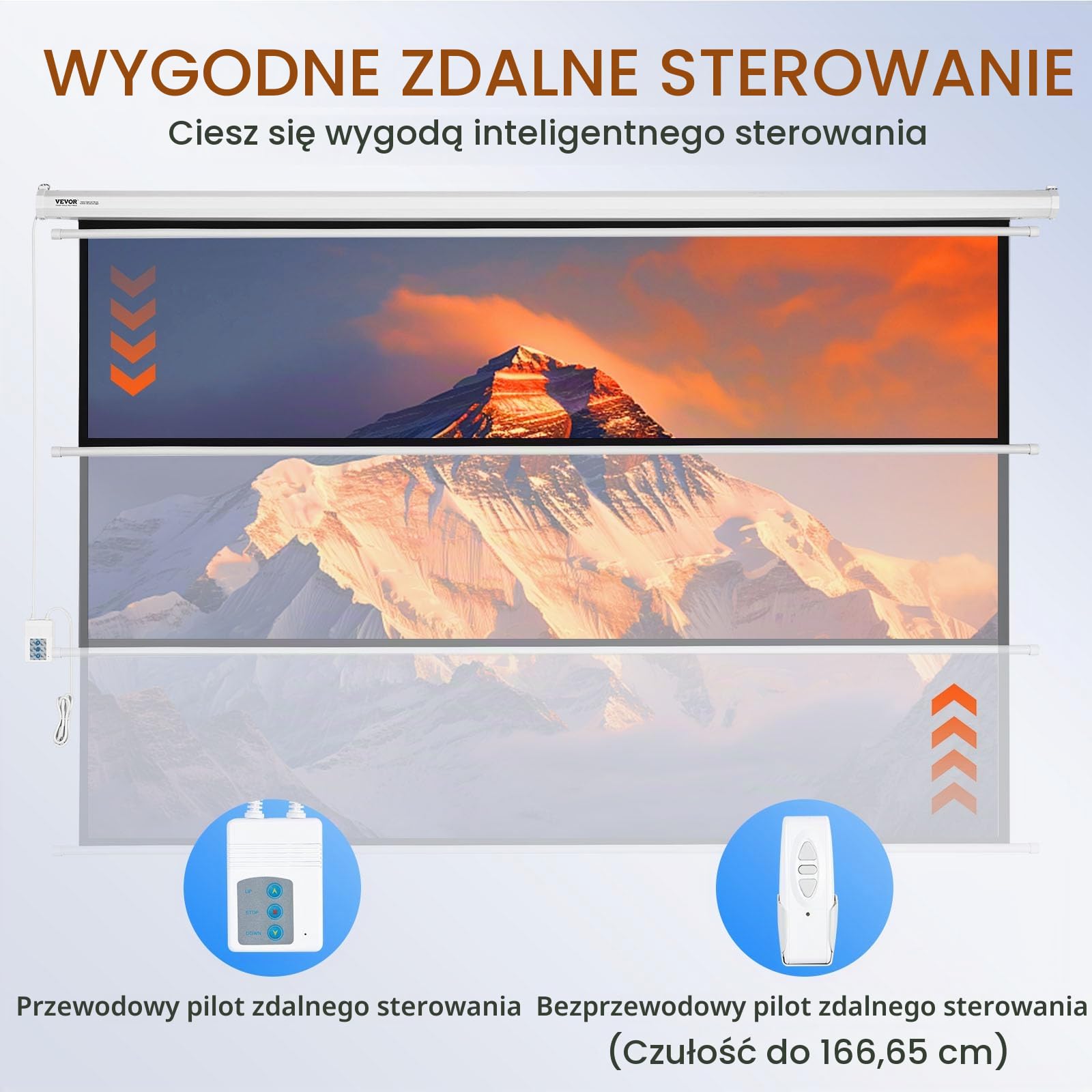 VEVOR Profesjonalne płótno do projektora 16:9 2465 x 80 x 1620 mm, programowalny pilot zdalnego sterowania, rzutnik elektryczny, ekran projekcyjny silnika, ekran projekcyjny, do kina domowego, biura