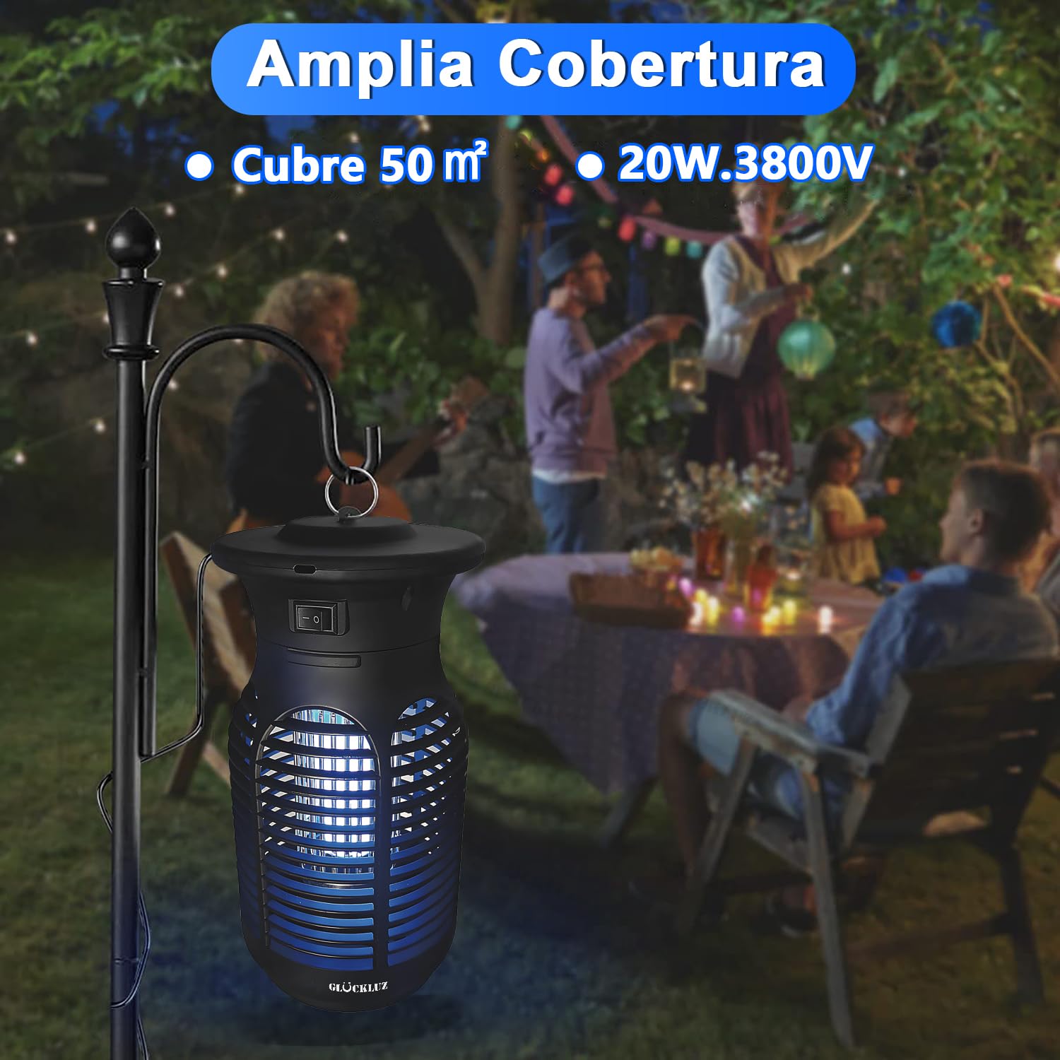 Glückluz Lampada Antizanzare – 20 W Ammazza Zanzare Elettrico & Acchiappamosche, con Luce LED 365–395 nm, Lampada Antizanzare per Interni, Esterni, Giardino, Terrazzo