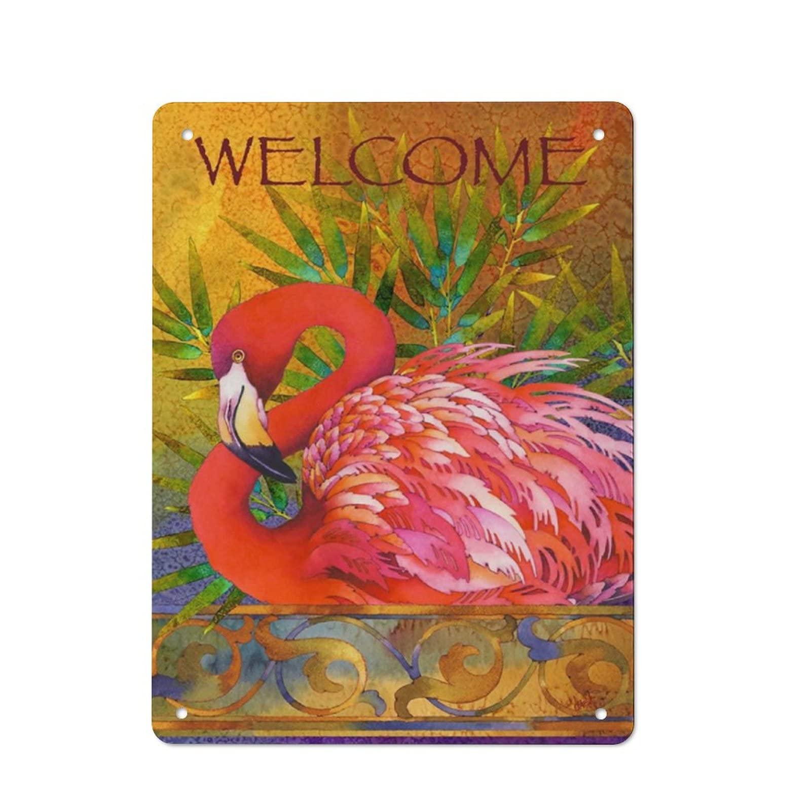 AOOEDM Welcome Flamingo Tin Metal Sign Wall Decor Funny Inspirational Quote Wall Art Sign Vintage Tin Signs For Home Coffee Bar Man Cave Sign Pub Poster
