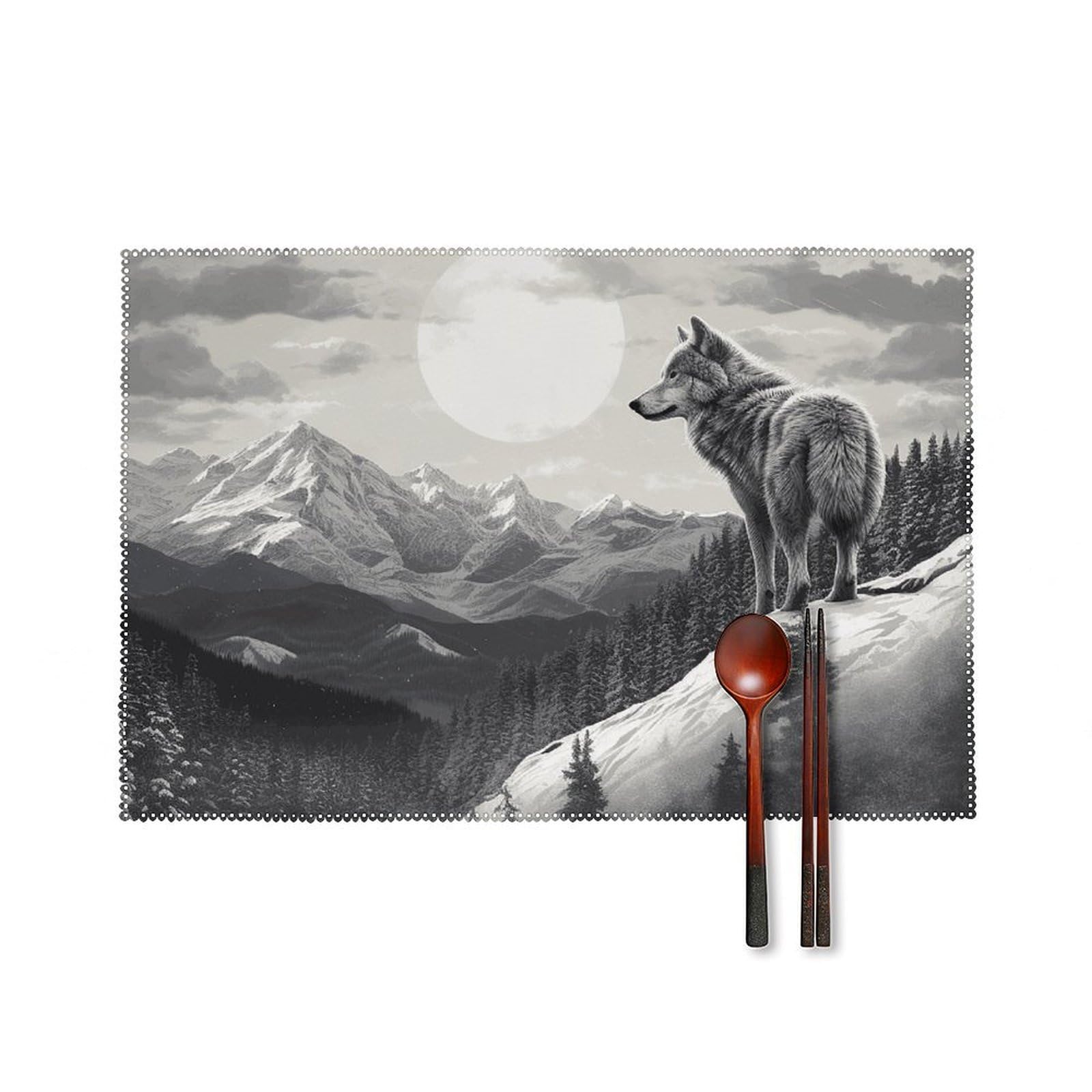 Fekiloot Style Snow Mountain Lone Wolf Placemats Set Of 6,Table Mat