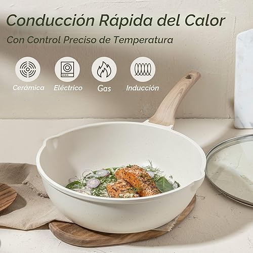 Miniatura 6 de CAROTE - Juego de 16 piezas de ollas y sartenes antiadherentes, juego de batería de cocina de granito blanco, juego de cocina antiadherente con