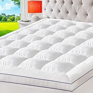 ELEMUSE King Cooling Mattress Topper, Extra Thick 1300gsm Mattress Pad for Back Pain Relief, Plush 500TC Cotton Pillow Top with Deep Pocket, Overfilled with Mixed Advansa Down Alternative Filling