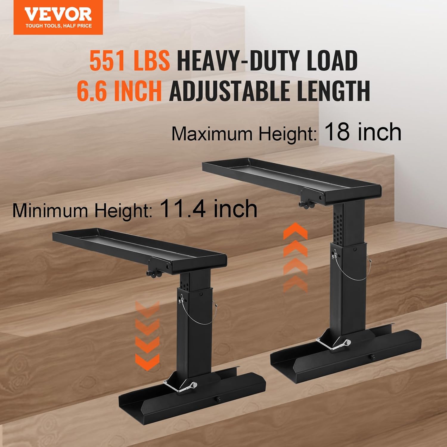VEVOR Ladder Extender 23.4x5.8-Inch, High Strength Ladder Aide, 11.4”-18” Adjustable Height, Fully Foldable Ladder Leveler for Stairs, Non-Slip Ladder Stabilizer for Extension