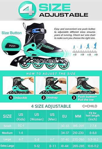 Miniatura 38 de Patines en línea ajustables para niños y adultos con ruedas de luz completa, al aire libre patines para niñas y niños, hombres y mujeres b blanco