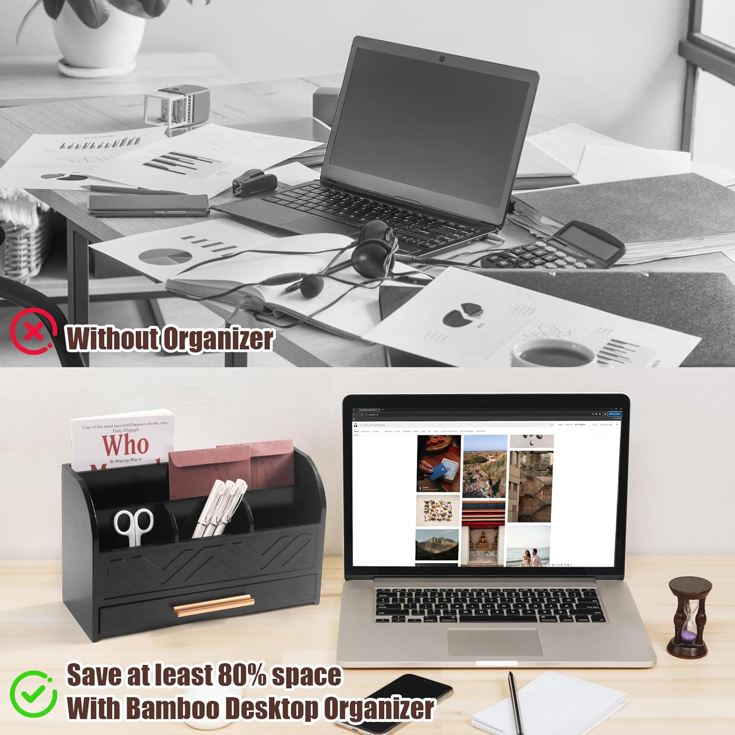 Mail Organizer Countertop Kitchen-Black Mail Holder Countertop Drawers Wood Desk Drawer Tabletop Storage Organization Pen Holder Letter Sorter Makeup Organizer for School Home Office Supplies