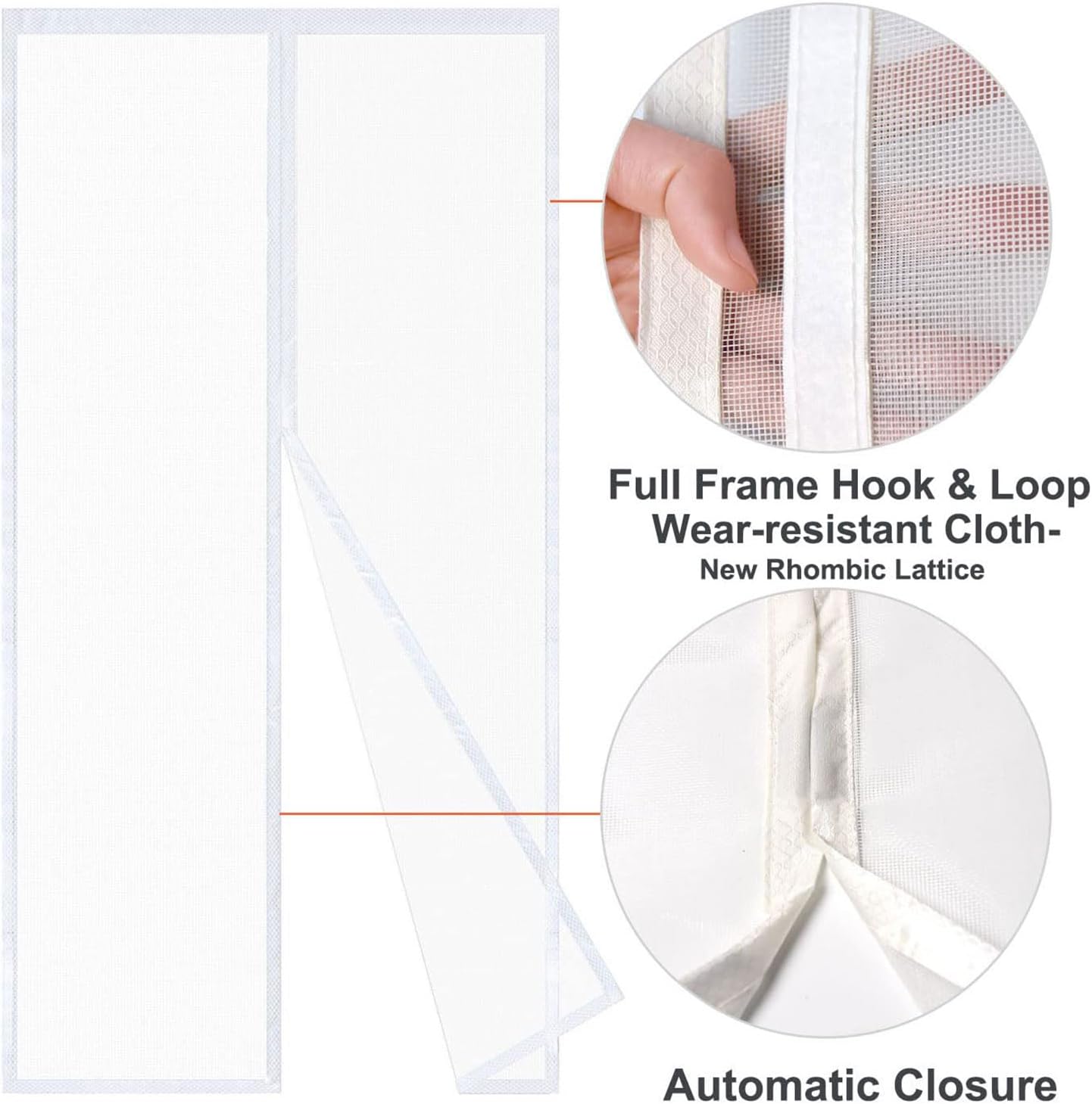 Risareyi Fiberglass Magnetic Screen Door Actual Size 74"x82", White Bugs Net Thicker Mesh Curtain Screen with Magnets Heavy Duty for Front Door, Keep Bugs Out, Full Frame Hook & Loop
