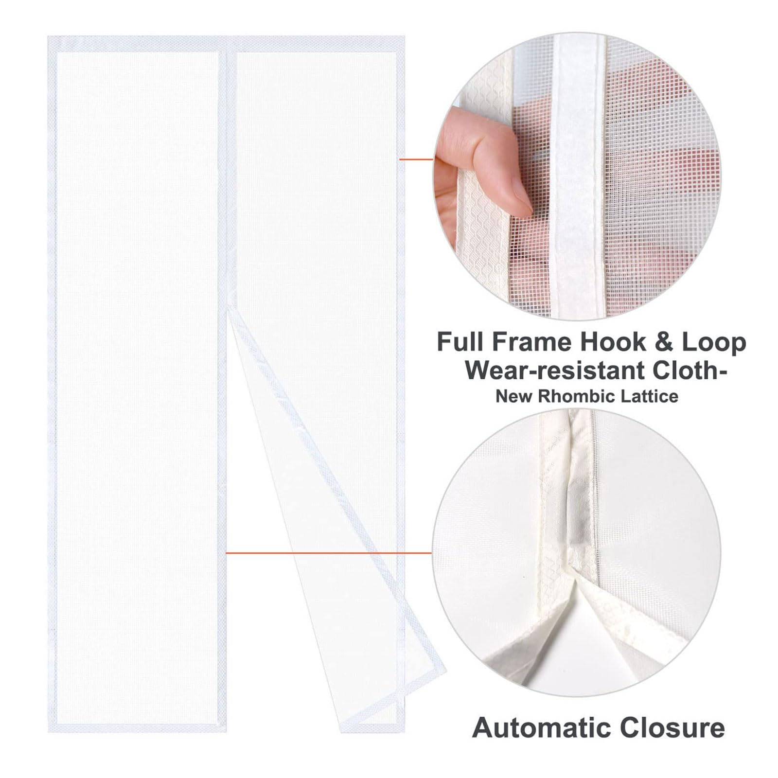 Risareyi Mosquitera Puerta Magnética 150x210cm en Fibra de Vidrio, Blanco - Cortina Mosquitera Puerta Exterior con Imanes, Transpirables, Antimosquitos, para Balcon Patio Corredera - 5