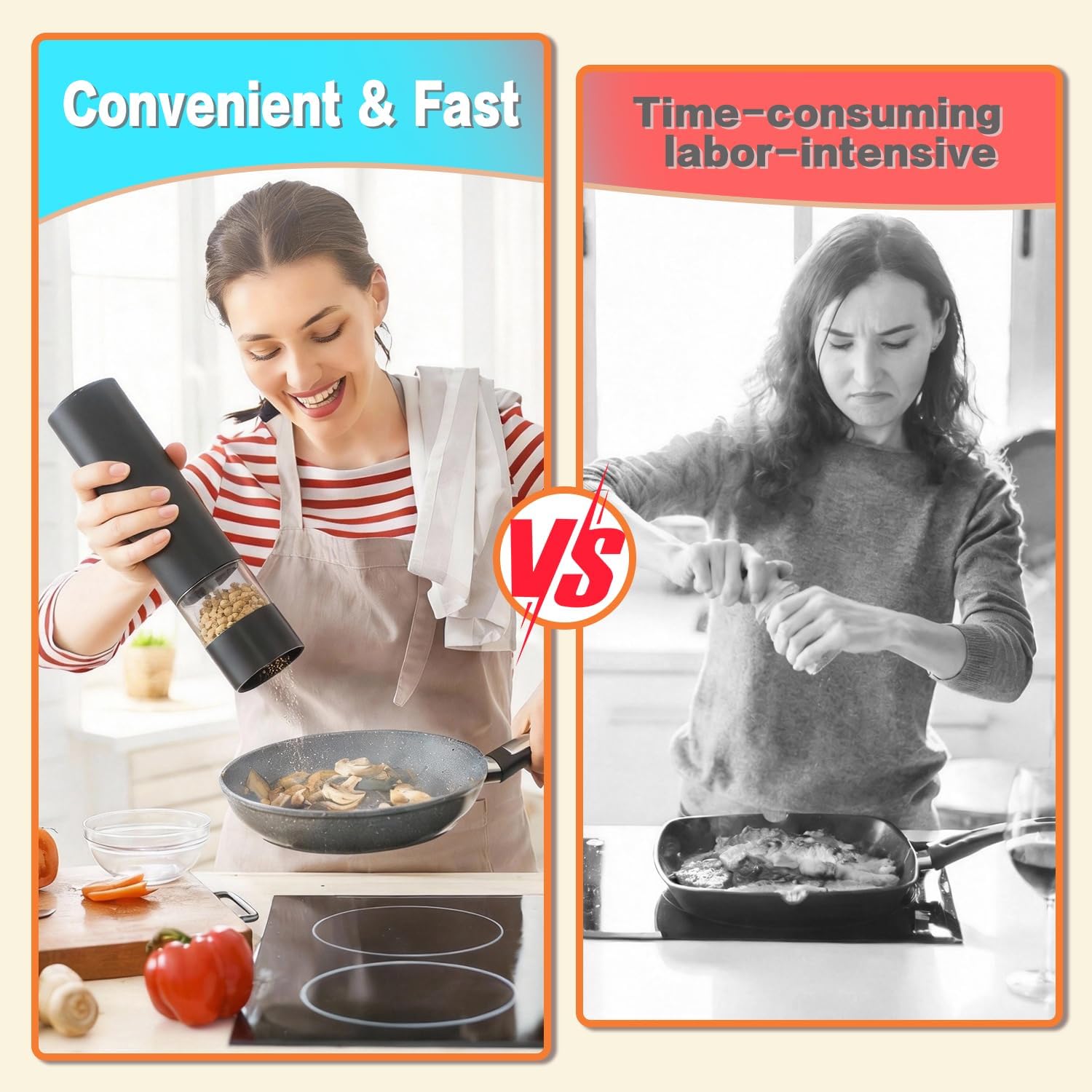 Electric Salt and Pepper Grinder Set, Rechargeable Automatic Salt and Pepper Shakers, One-Handed, Adjustable Coarseness, Pepper mills with stand, Seasoning Tools for Kitchen, Home Gifts